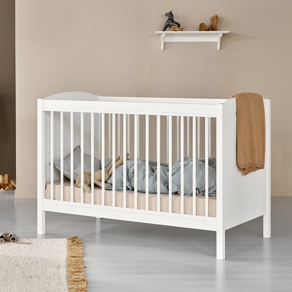 Cuna de madera para niños (blanco) con cajón 120 x 60 cm + colchón de  espuma + barrera de seguridad de madera + funda protectora